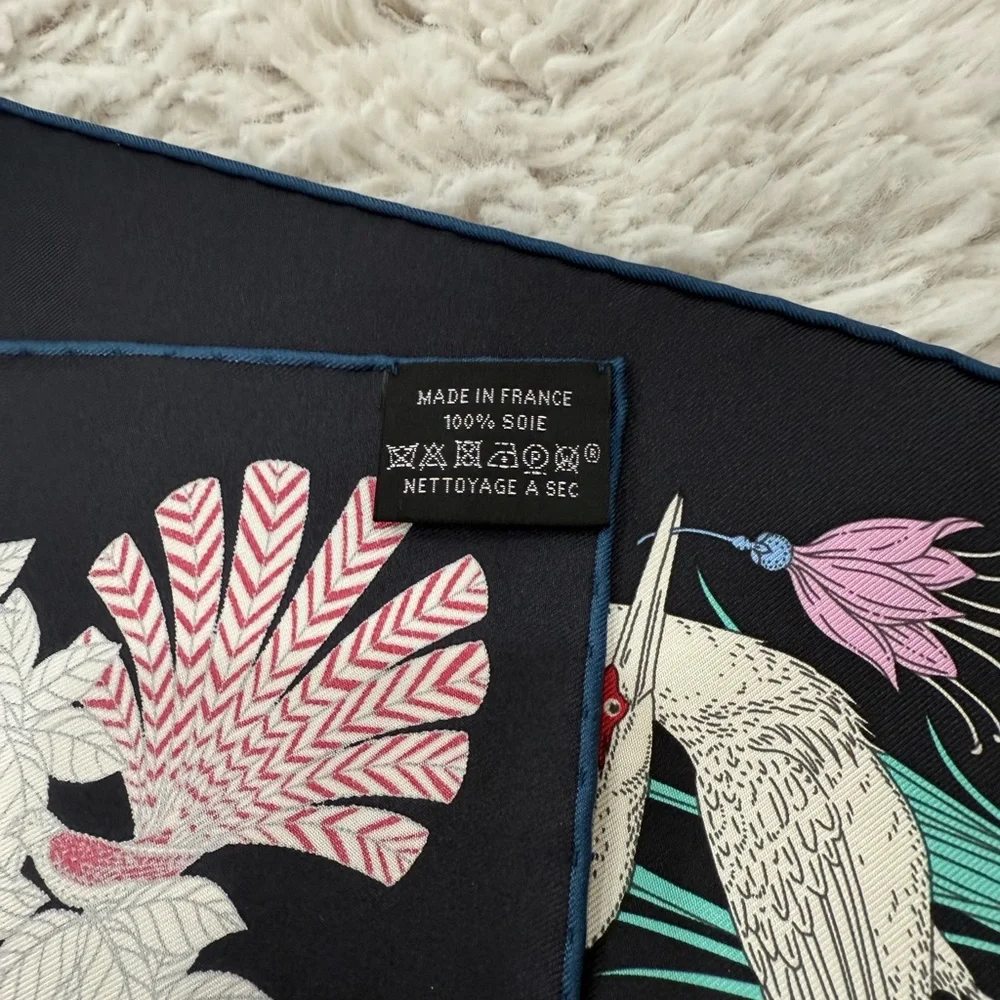 Hermes Floral & Giraffe Print Silk Scarf in Gray, Red, Blue, Pink